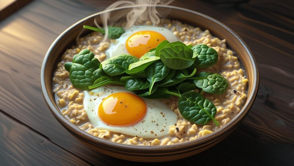 Savory Oatmeal with Eggs and Spinach